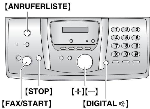 [ANRUFERLISTE] [STOP] [FAX/START] [+][-] [DIGITAL]