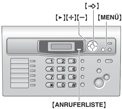 [→] [▶][+][-] [MENÜ] 1 2 3 4 5 6 7 8 9 * 0 # [ANRUFERLISTE]