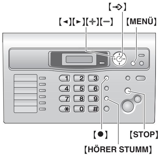 [→] [◀][▶][+][-] [MENÜ] 1 2 3 4 5 6 7 8 9 * 0 # [●] [HÖRER STUMM] [STOP]