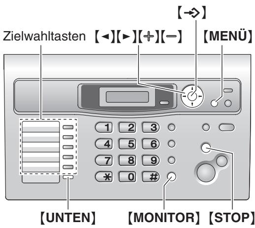 Zielwahltasten [◀][▶][+][-] [MENÜ] [UNTEN] [MONITOR] [STOP]