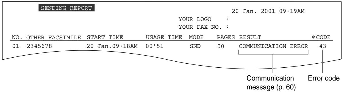 PANASONIC KXFL501E - Sending report - 1