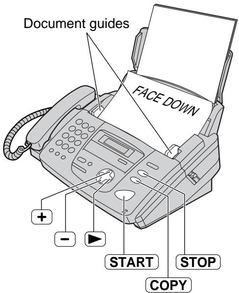 Document guides FACE DOWN + - START STOP COPY