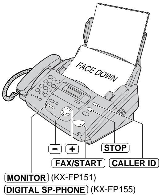 FACE DOWN - + STOP FAX/START CALLER ID MONITOR (KX-FP151) DIGITAL SP-PHONE (KX-FP155)