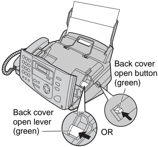 Back cover open button (green) Back cover open lever (green) OR