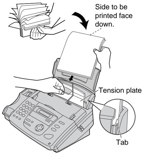 Side to be printed face down. Tension plate Tab
