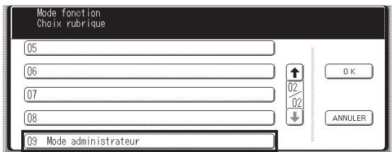 Mode fonction Chaoix rubrique 05 06 07 08 09 Mode administrateur ↑ 02 02 ↓ OK ANNULER