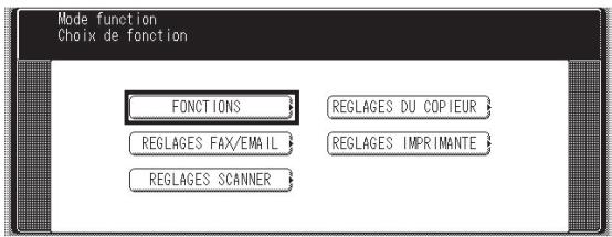 Mode function Choix de fonction FONCTIONS REGLAGES DU COPIEUR REGLAGES FAX/EMAIL REGLAGES IMPRIMANTE REGLAGES SCANNER