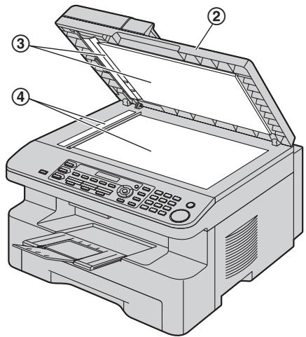 PANASONIC KX-MB771BL - Tenez le capot de documents (②) pendant que vous nettoyez les plaques blanches (③) et la vitre du scanner (④). - 1