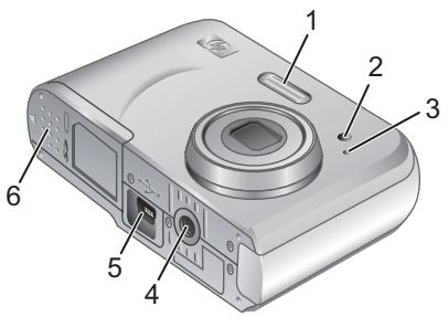 HP PHOTOSMART M547 - Viste anteriore, laterale e inferiore della fotocamera - 1
