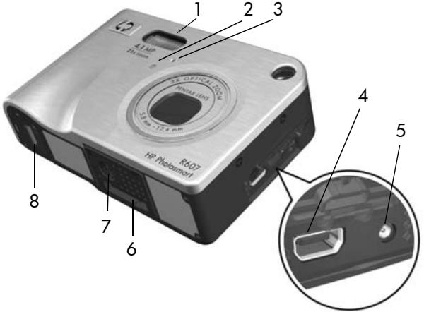 HP PHOTOSMART R507 - Face avant, face arrière et dessous de l'appareil photo - 1