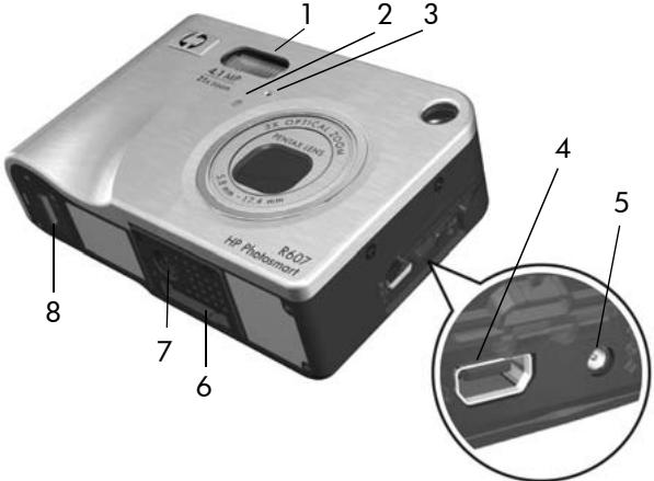 HP PHOTOSMART R607 - Face avant, face arrière et dessous de l'appareil photo - 1