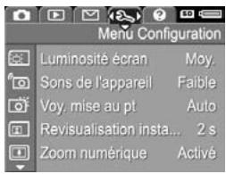 HP PHOTOSMART R817 - Utilisation du Menu Configuration - 1