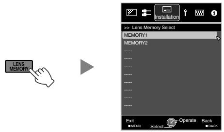 JVC DLA-X900R - Press the [LENS MEMORY] button to display "Lens Memory Select" - 1