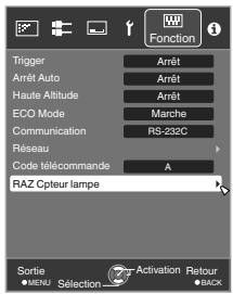 JVC DLA-X95R - Réinitialiser le temps d'utilisation de la lampe à partir de l'écran de menu - 3