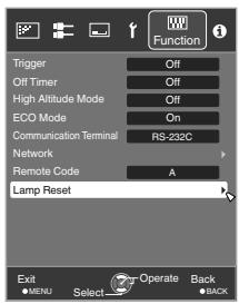 JVC DLA-X95R - Resetting the lamp time from the menu screen - 3