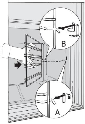 Technical diagram showing mechanical assembly with labeled parts A and B, including directional arrows and dashed lines indicating connection or alignment.