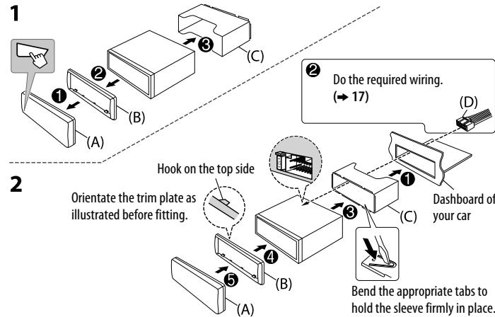 JVC KD-R461 - Installing the unit (in-dash mounting) - 1