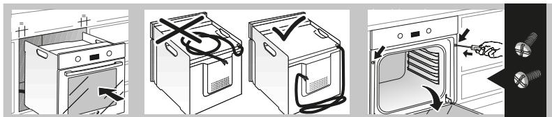 Diagram illustrating three steps of a washing machine operation: opening, holding a box, and exiting with a switch.