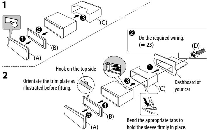 JVC KD-X320BT - Installing the unit (in-dash mounting) - 1
