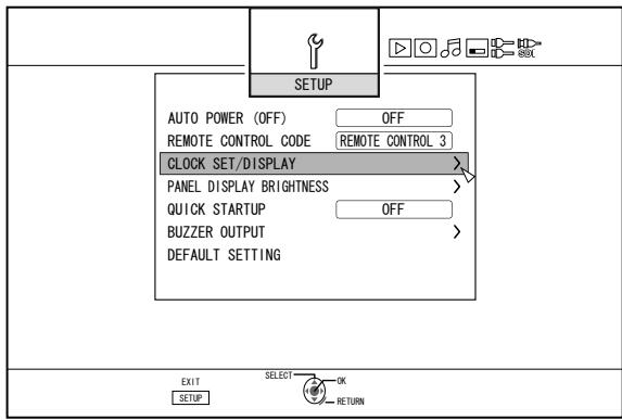 JVC SR-HD2500EU - Select "CLOCK SET/DISPLAY", and press the [OK] button - 1