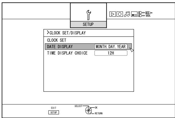 JVC SR-HD2500EU - Select "DATE DISPLAY", and press the [OK] button - 1