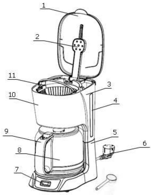 BRANDT CAF-1318,  CAF-1318E - Description of the coffee maker - 1