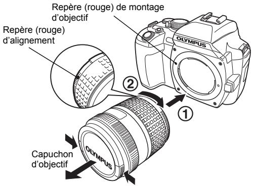 OLYMPUS E-500 - Montage d'un objectif sur l'appareil photo - 4