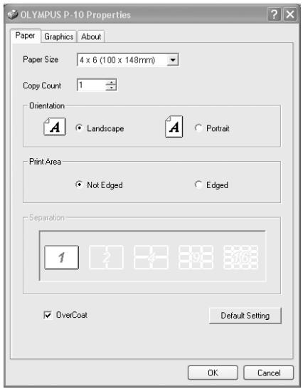OLYMPUS P-10 - Printer settings - 1