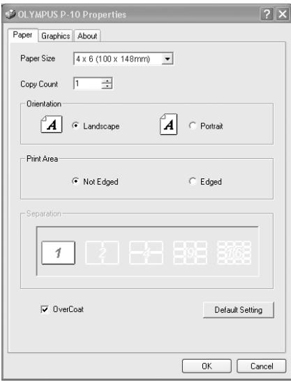 OLYMPUS P-10 - Parámetros de configuración de la impresora - 1