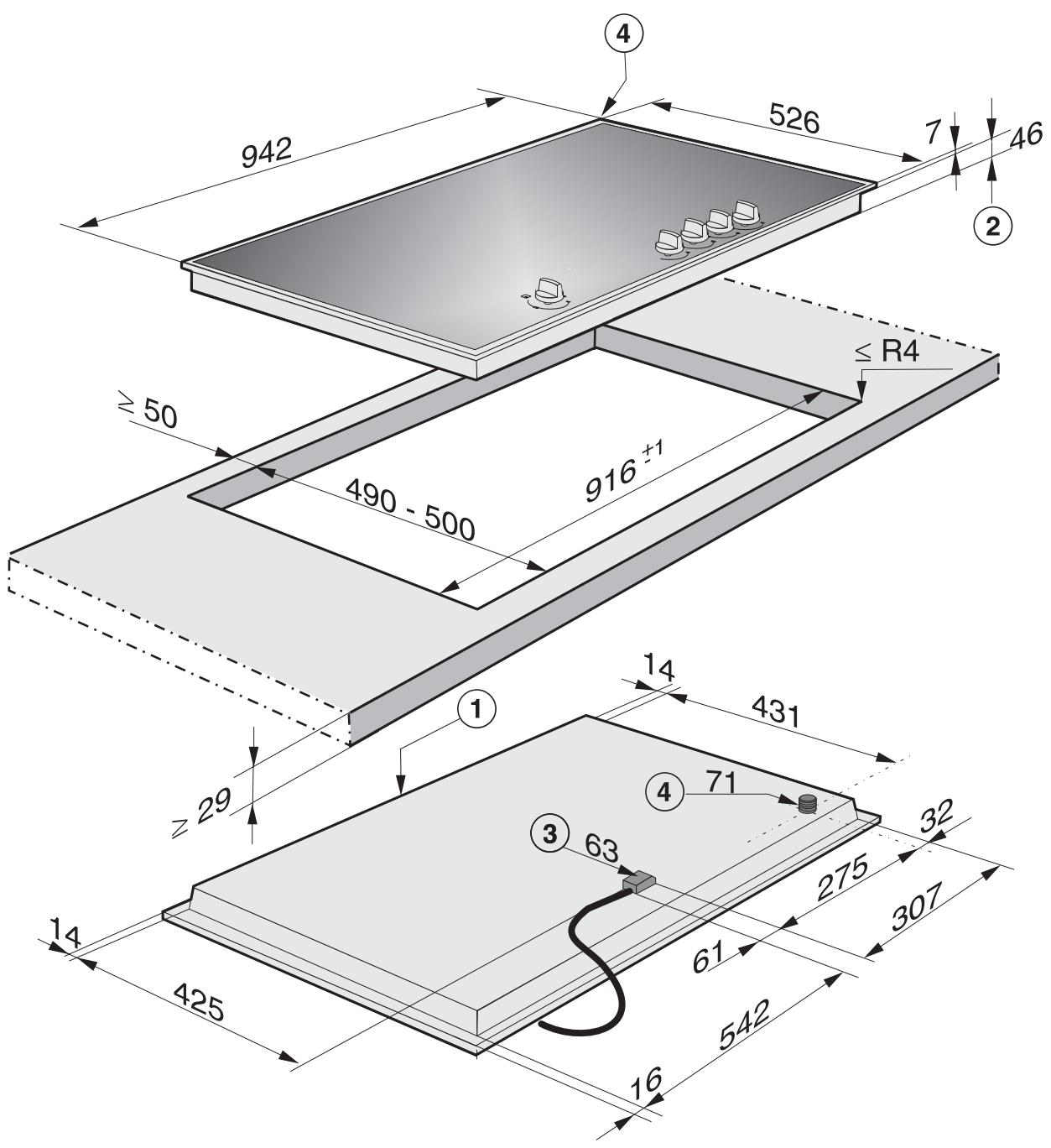 MIELE KM 3054 - Safety distances to the sides of and behind the appliance - 6