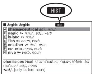 CASIO EW F350C - Pour effectuer une recherche dans l'histoire d'un dictionnaire précis - 1