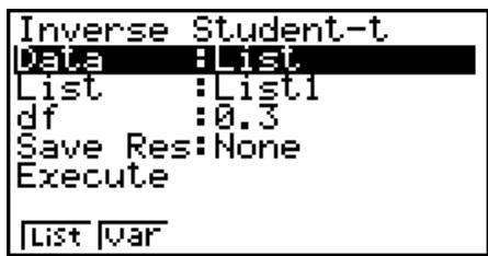 CASIO GRAPH 25 PRO - - Loi t de Student cumulative inverse - 1