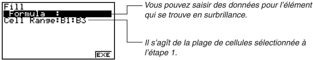 CASIO GRAPH 25 PRO - - Procédure de saisie de la même formule dans une plage de cellules - 1
