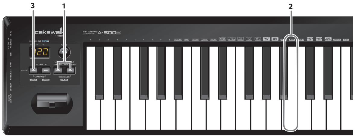 ROLAND A-500S - Émission d'un message «poly mode on - 1