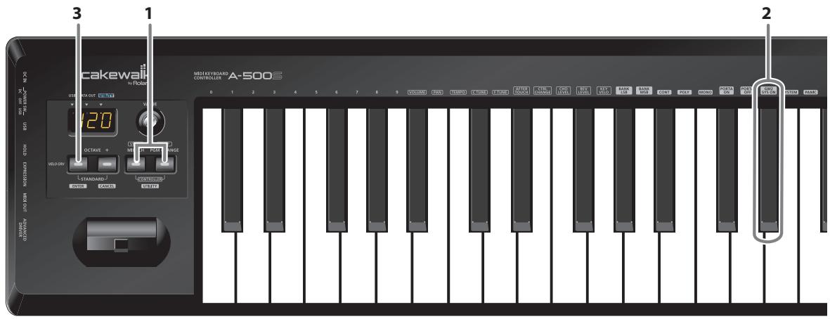 ROLAND A-500S - Émission d'un message «GM2 system on - 1