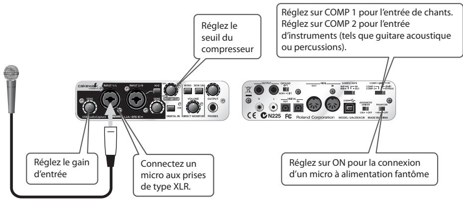 ROLAND UA-25EXCW - Connexion d'un micro et utilisation du compresseur - 1