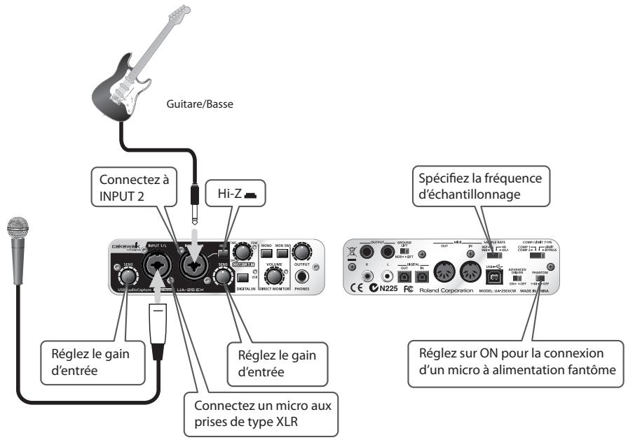 ROLAND UA-25EXCW - Connexion d'un micro ou d'une guitare - 1
