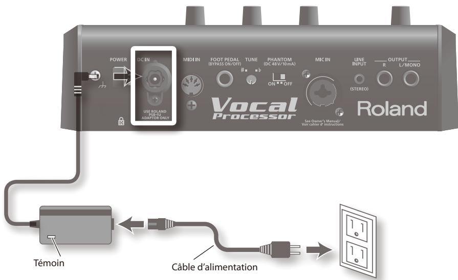 ROLAND VP-7 - Connexion de l'adaptateur secteur - 1