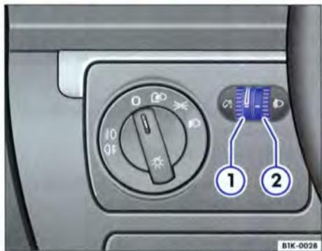 VOLKSWAGEN GOLF 5 - Rheostat d'éclairage des cadrans et des commandes / Réglage du site des projecteurs - 1