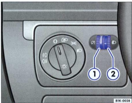 VOLKSWAGEN GOLF 5 2005 - Rheostat d'éclairage des cadtrans et des commandes / Réglage du site des projecteurs - 1