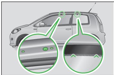 VOLKSWAGEN UP - Points de fixation des barres de toit - 1
