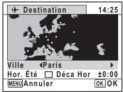 PENTAX OPTIO P80 - Modifiez la ville de destination à l'aide du bouton de navigation (▲▶). - 1
