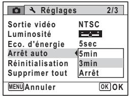 PENTAX OPTIO P80 - Utilisez le bouton de navigation (▲▼) pour définir le laps de temps qui s'écoule avant la mise hors tension automatique de l'appareil. - 1