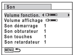 PENTAX OPTIO P80 - Appuyez sur le bouton de navigation () . L'écran [Son] apparait. - 1