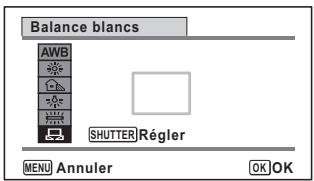 PENTAX WG-1 - Pointez l'appareil vers la feuille de papier blanc (ou autre support) et faites en sorte que celle-ci occupe la mire qui apparait au centre de I'écran. - 1