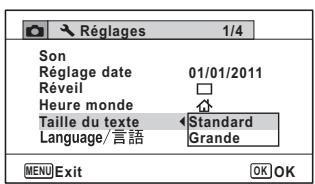 PENTAX WG-1 - Utilisez le bouton de navigation ( ) pour selectionner la taille de texte. - 1