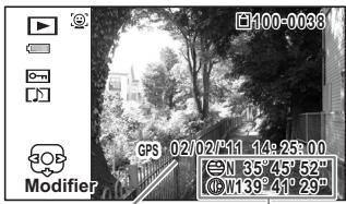 PENTAX WG-1 GPS - Appuyez sur le bouton OK jusqu'à ce que les informations GPS soient affichées. - 1