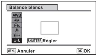 PENTAX WG-1 GPS - Pointez l'appareil vers la feuille de papier blanc (ou autre support) et faites en sorte que celle-ci occupe la mire qui apparait au centre de I'écran. - 1