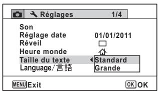 PENTAX WG-1 GPS - Utilisez le bouton de navigation ( ) pour selectionner la taille de texte. - 1