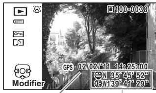 PENTAX WG-10 - Appuyez sur le bouton OK jusqu'à ce que les informations GPS soient affichées. - 1